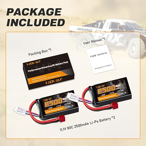 Miniatura 7 de 3S Lipo Batería 2500mAh 11.1V 80C Alta tasa de descarga Shorty Pack Baterías RC con Dean-Style T Fit para RC Avión FPV Quadcopter Helicóptero Drone