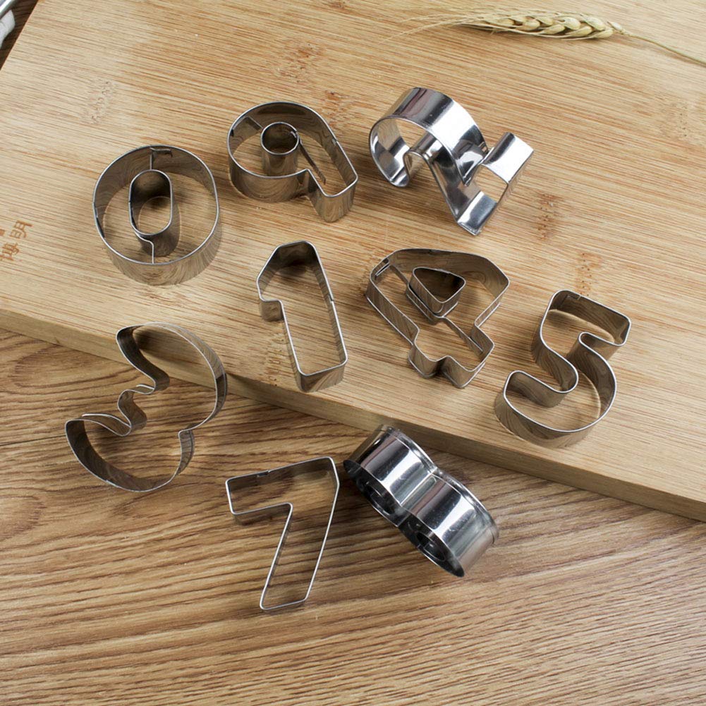 9-teiliges Ausstechformen-Set aus Edelstahl mit Zahlen, kleine Kekse, Fondant, Schokolade, Ausstechform für DIY Neujahr, Geburtstag, Party