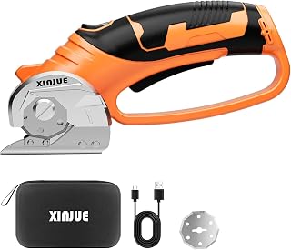 Cardboard Box Cutter Heavy Duty, Cordless Electric Scissors with Safety Lock & LED Light, 340 RPM High-Speed Rotary Cutter for Fabric, Cardboard, Plastic, Leather, 4V 2000mAh Rechargeable (Orange)