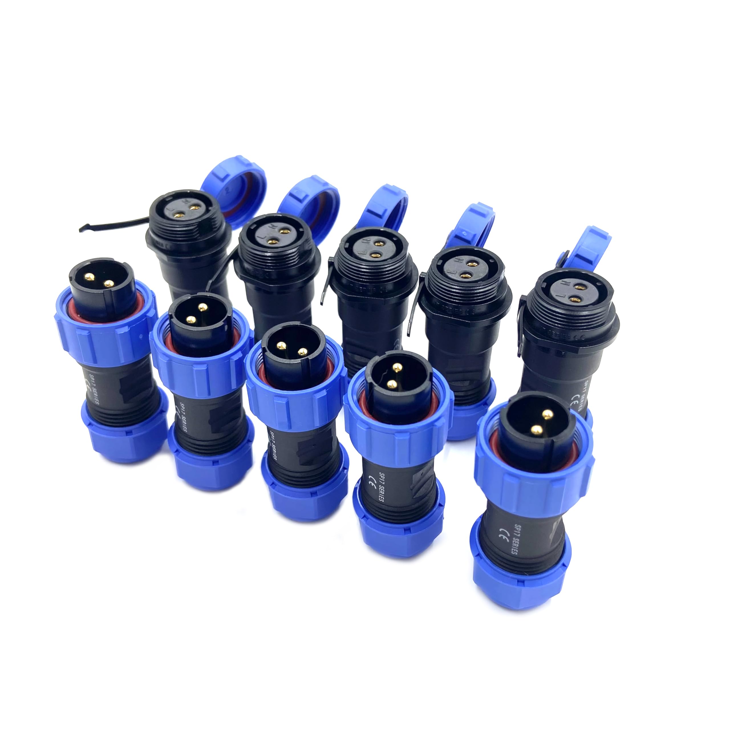 Lot de 5 connecteurs d'aviation SP17 à 2 broches, IP68, 2 broches, sans soudure, connecteur d'aviation étanche pour lampes extérieures 500 V 10 A (sertissage à vis de câble 14AWG)