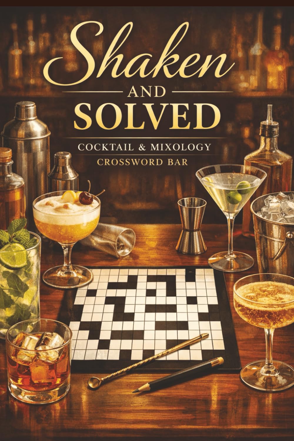 Shaken and Solved - Cocktail and Mixology Crossword Bar: A Cocktail Ingredients, Spirits and Bartending Terms Crossword Puzzle Book for Home Mixologists and Bar Fans