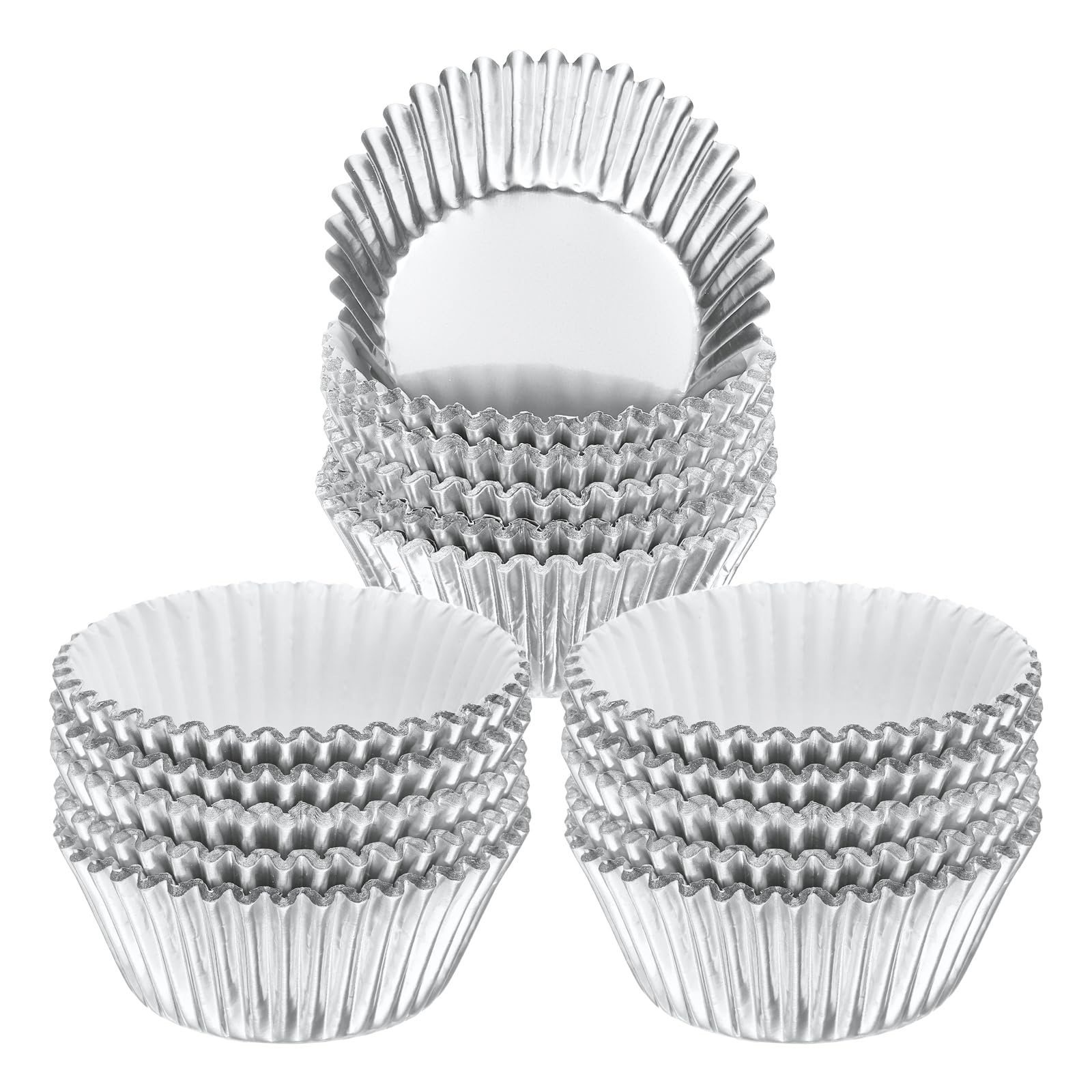 sourcing map 300 Count Silver Foil Muffins Cupcake Liners Standard Size Metallic Baking Cups Wrappers Greaseproof for Party Wedding Birthday