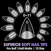 Vista 6 de Puntas de uñas postizas de gel de aguja medianas, 120 piezas de cobertura completa prepulida, cuadrada, mate, 12 tamaños, 120 números de piezas
