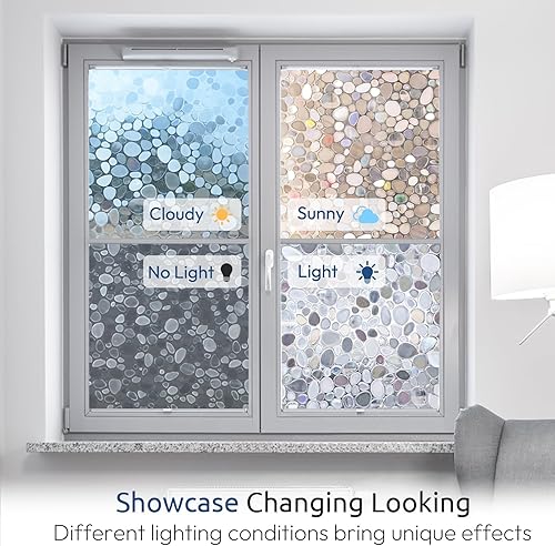 Miniatura 9 de rabbitgoo Película de privacidad para ventana, diseño de arcoíris decorativo para cubierta de vidrio, adhesivo estático, no adhesivo, bloqueo UV,