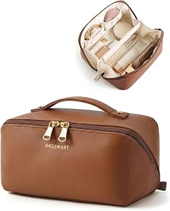 BAGSMART Makeup Bag Travel Cosmetic Bag,Women Toiletry Case, Coffee Brown