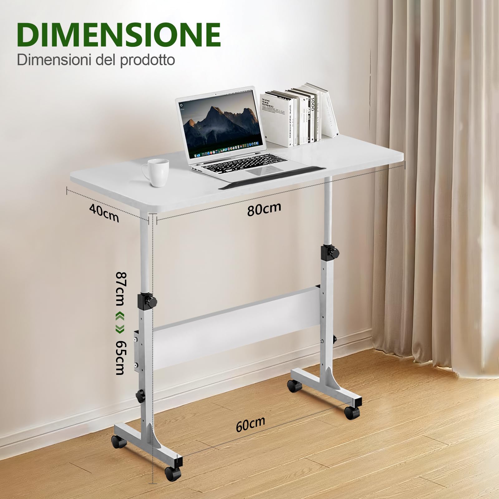 Piccola Scrivania da Stazione Eretta Altezza Regolabile Scrivanie per Computer con Ruote Tavolo Portatile per Laptop con Rotelle per Casa