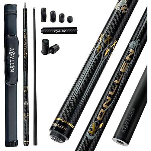 KONLLEN Carbon Fiber Pool Cue Stick 58-inch Professional Pool Sticks for Adults Full Carbon Technology Low Deflection Pool Cue Billiard Cues with 12.5mm Tip (Easy to Control, Pro Taper, Ultra-Smooth)