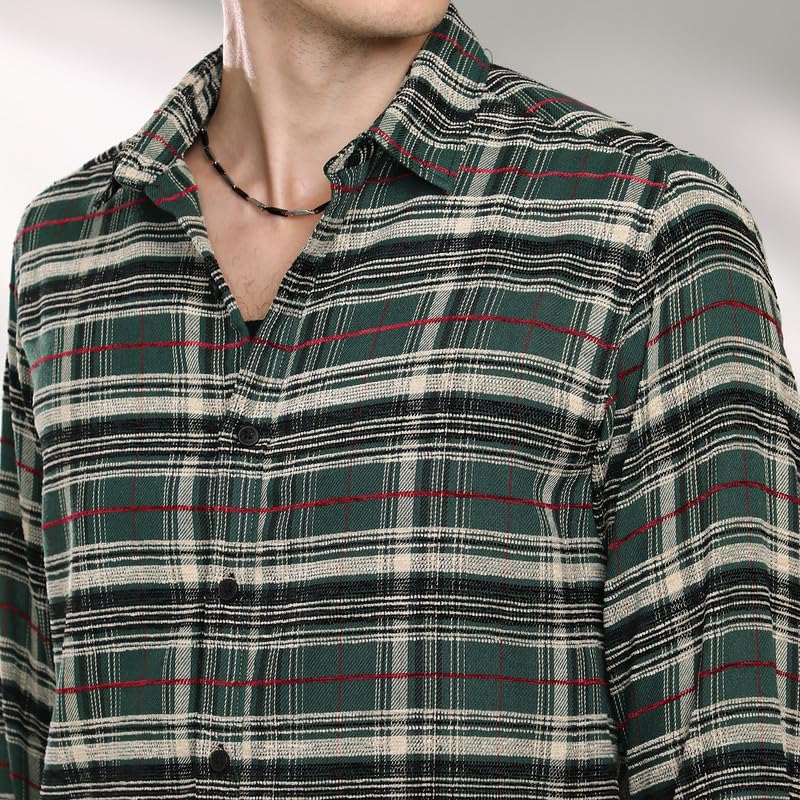 Image of CAHOOT Men's Polycotton Regular Fit Shirt Casual Wear | Spread Collar | Long Sleeve | Button Closure | Shirt Crafted with Comfort Fit for Everyday Wear