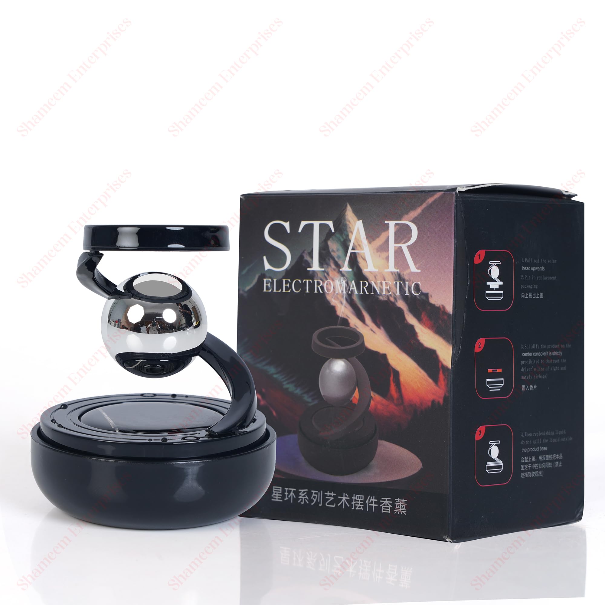 Car Aromatherapy Diffuser, Portable Mini Air Purifier with Solar Panel, Spiral Design, Natural Plant Aroma, Black and Chrome 3