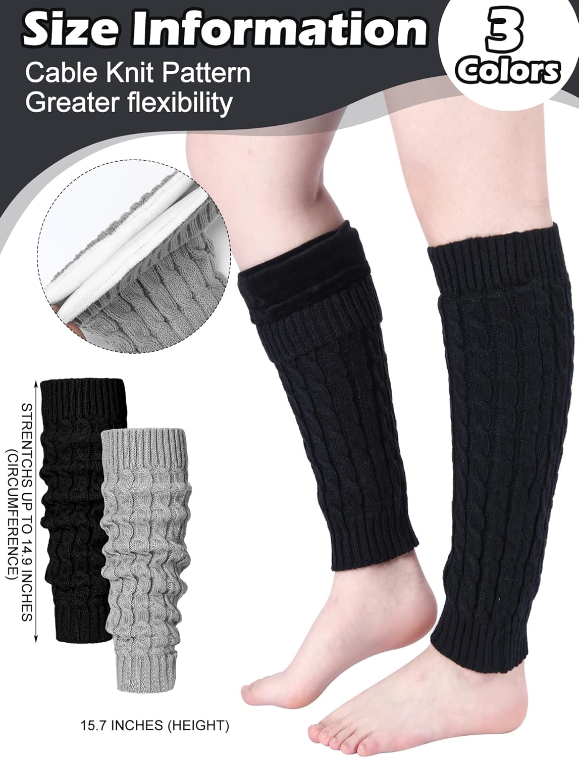 Shihanee 2 Pairs Women's Fleece Lined Leg Warmers Winter Extra Elastic Thicken Thermal Knit Long Boot Socks for Cold Weather - Image 3
