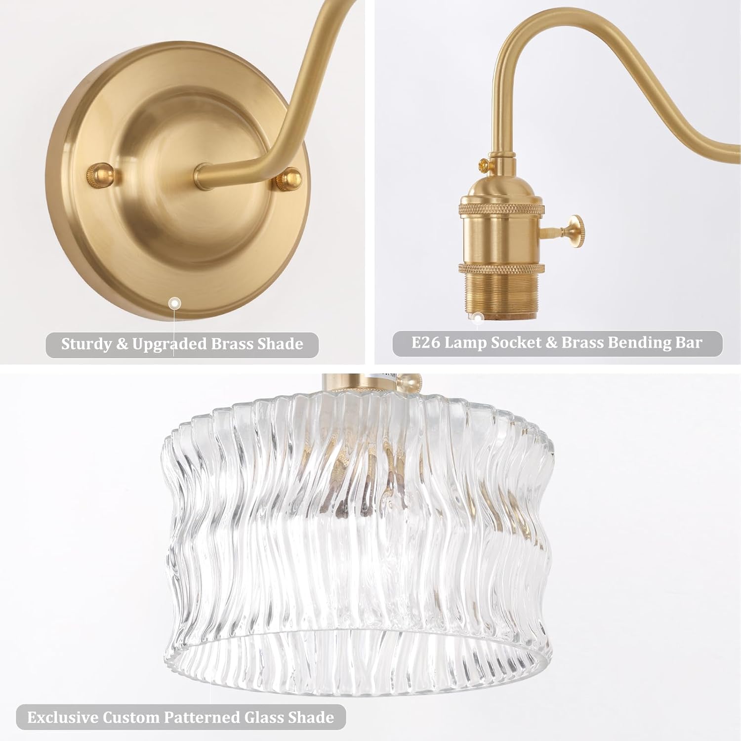 Battery Operated Wall Sconce Set of 2, Vintage Rechargeable Wall Lights with Clear Ripple Glass Shade, Wireless Indoor Wall Lamp with Remote for Bedroom Living Room Bathroom