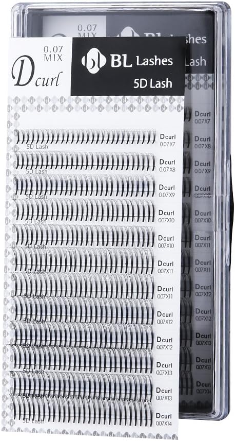 Eyelash Extension BL Lash 5D Volume Lash Thickness 0.07mm 8 Sizes in 1 Mixed Tray (DX0.07mm)