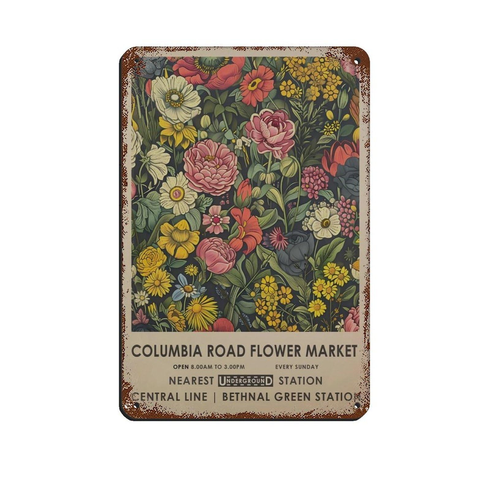 Columbia Road Flower Market, Vintage Meadow Flower (3) Retro Poster Metal Tin Sign Chic Art Retro Iron Painting Bar People Cave Cafe Family Garage Poster Wall Decoration 8x12inch(20x30cm)