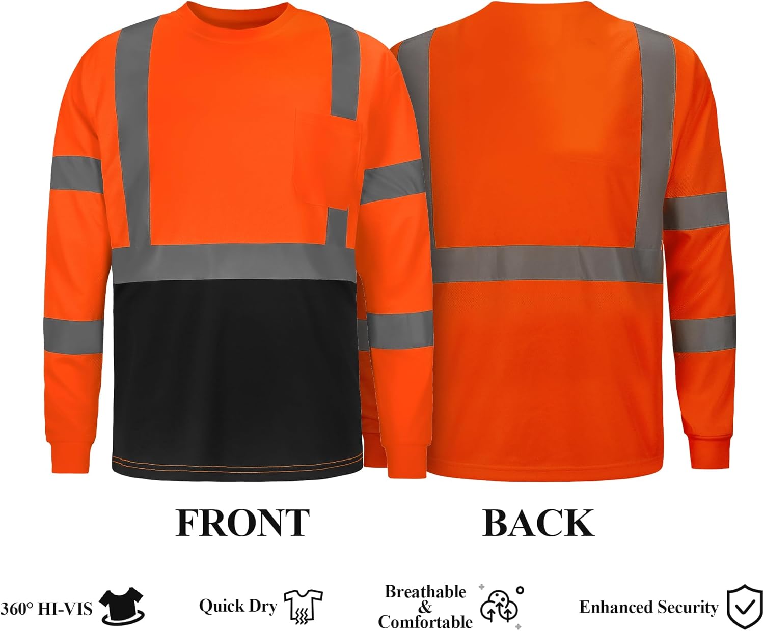 High Visibility Safety Shirts for Men, Hi Vis Class 3 Long Sleeve Reflective Construction Shirts - Image 3