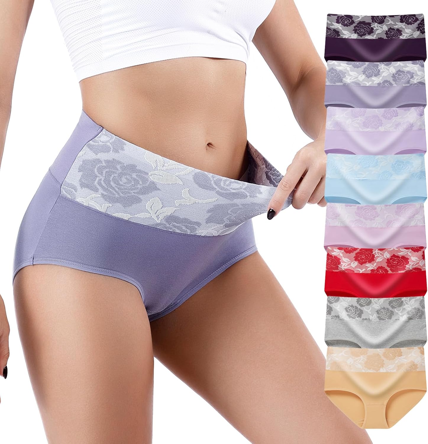 Honzadar Women Underwear Breathable Panties Cotton Tummy Control High Waist Briefs Full Coverage Panty Multipack