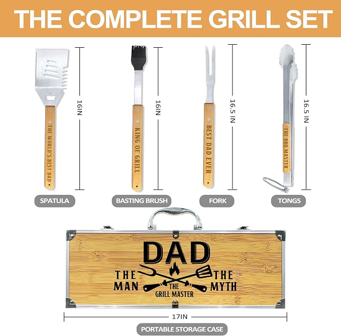 Kit de herramientas para parrilla de acero inoxidable con mango de madera miniatura 2