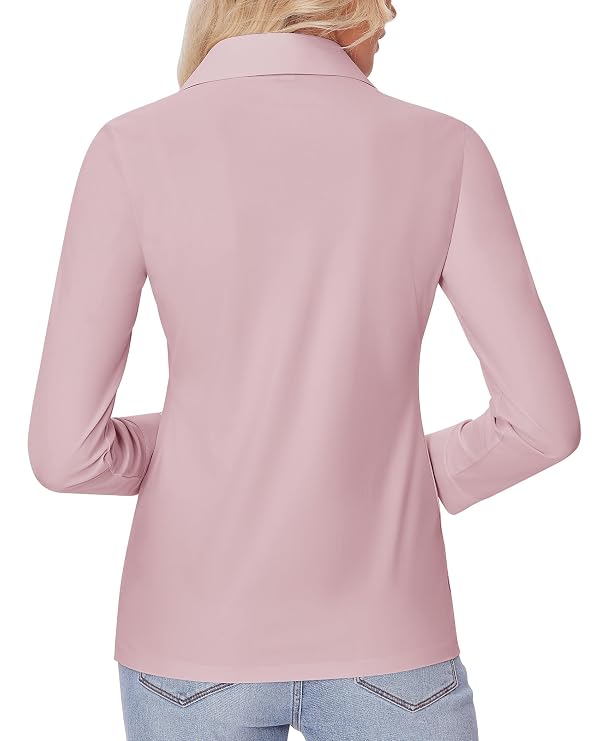 siliteelon Button Down Shirts for Women Long Sleeve Slim fit Stretch Dress Shirts Work Shirt Wrinkle Free Office Blouses Pink Small by siliteelon - Used condition - Image 2