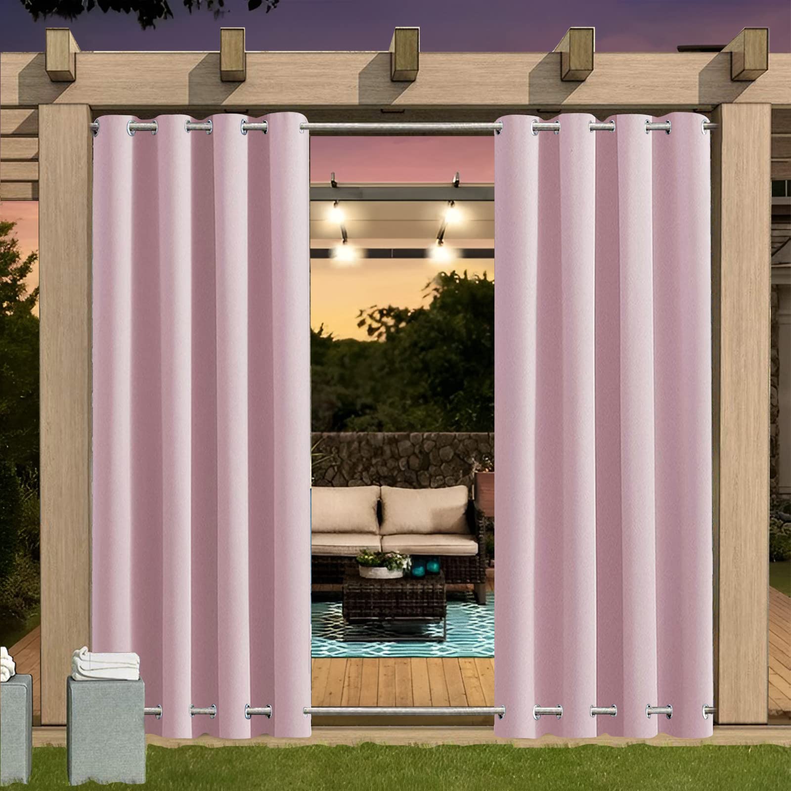 Outdoor Curtain Waterproof with Grommet (Top and Bottom), 1pcs Insulated Pergola Curtains, 24 Colors Outdoor Curtains, Insulated Privacy Outdoor Curtains for Pergola, Balcony, Garden,B315xH241CM