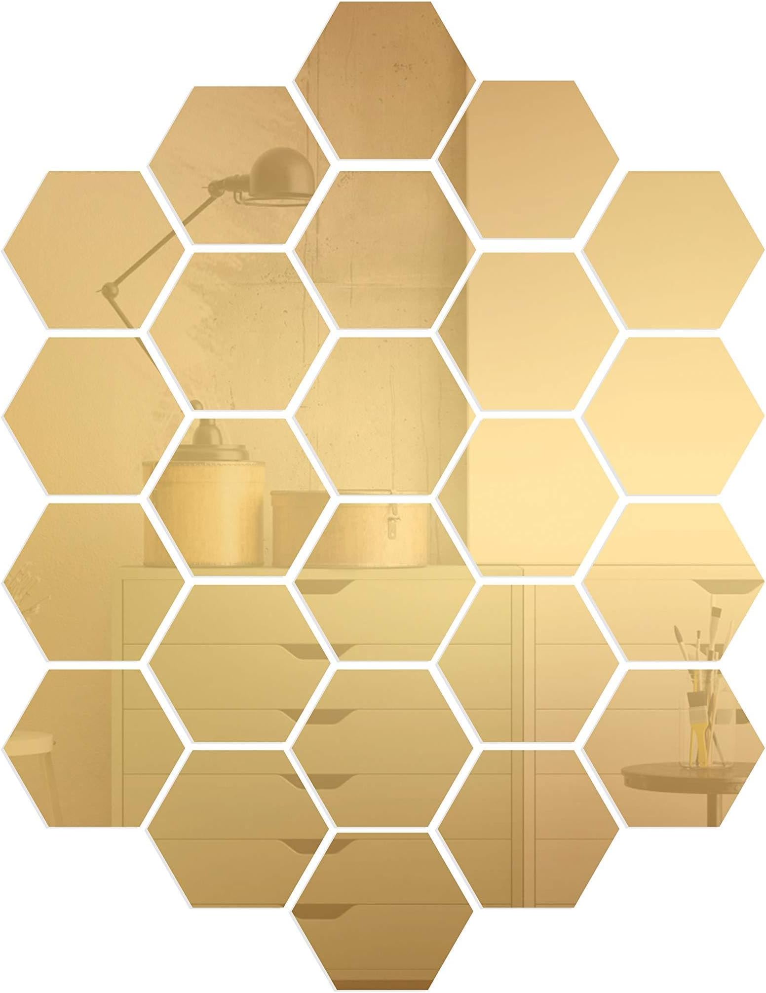 24 PCS Removable Acrylic Mirror Sheets Wall Sticker Decal for Home Living Room Bedroom Decor (Golden 200170100mm)
