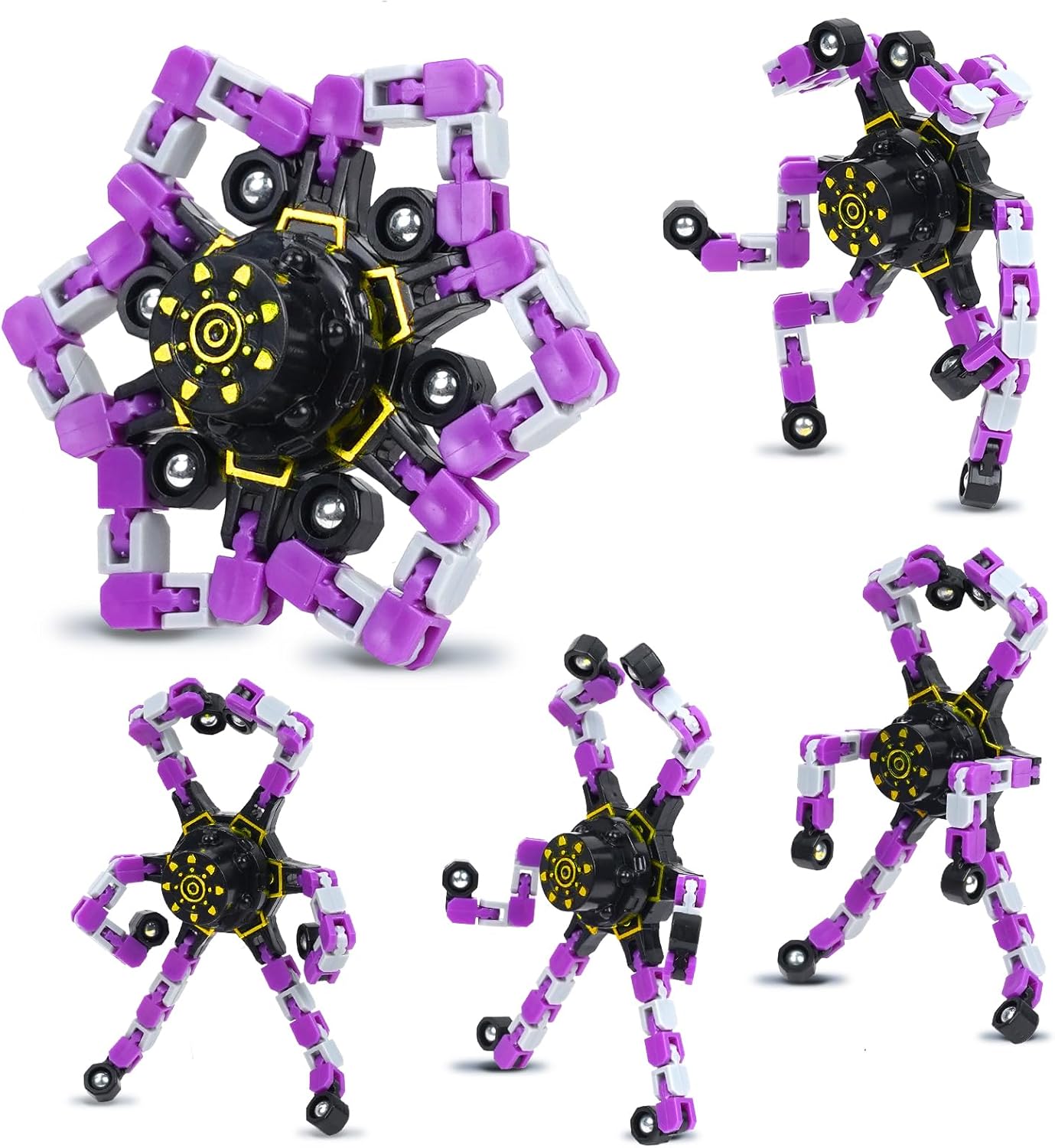 4 Pcs Fidget Toys Transformable Fidget Spinners Autism ADHD Anxiety Stress Relief Sensory Toys for Kids and Adults Deformable Robot Spinner Fingertip Gyros for Party Favors Classroom Prizes (Purple)