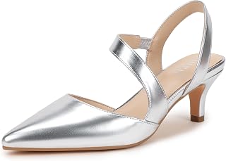 IDIFU Dress Shoes for Women Kitten Heels Closed Toe Strap Slingback Pumps