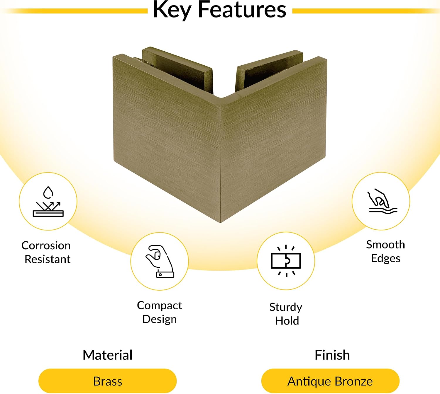 Brixwell SGTG90BBRZ Brushed Bronze Square 90 Degree Glass-to-Glass Clamp