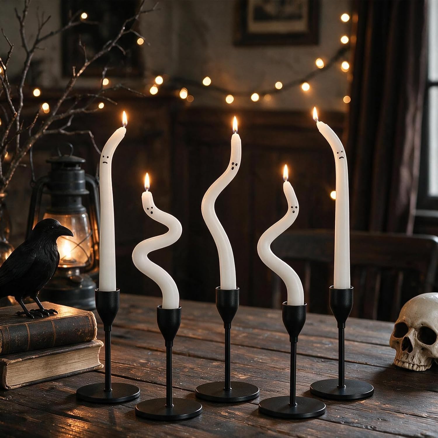 Halloween Decorations Cute Ghost Taper Candles for Mantel, 5 PCS