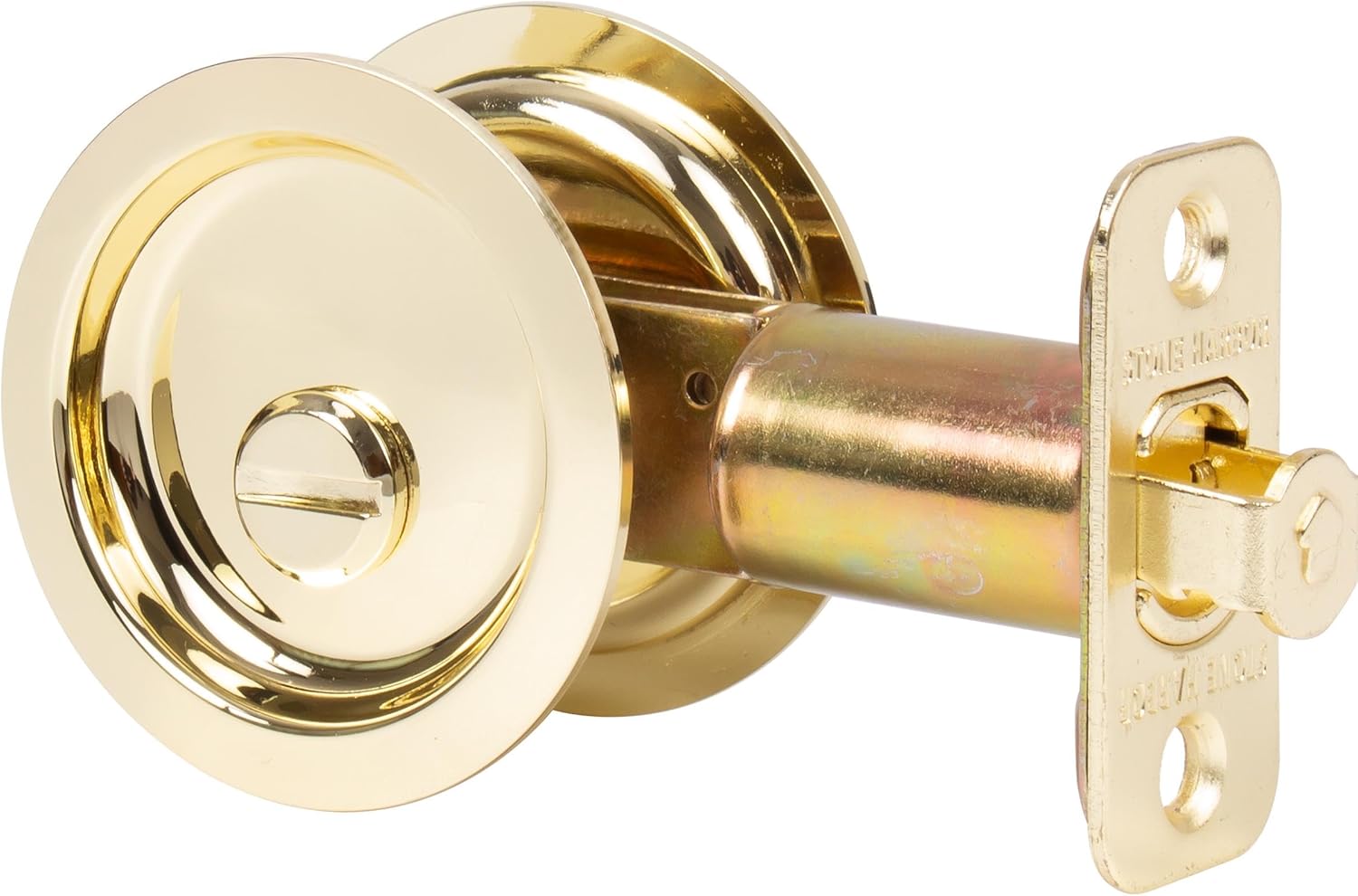 Stone Harbor Hardware Round Pocket Door Lock, Privacy Function, 2-3/4" Backset, Polished Brass