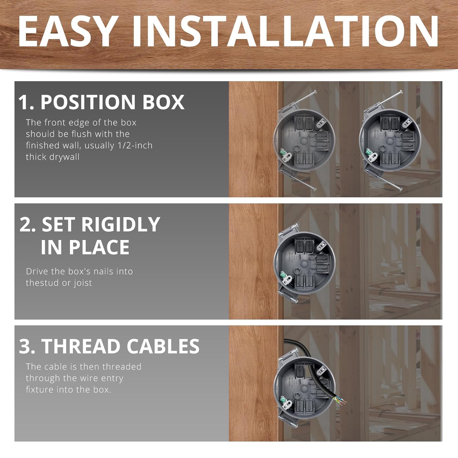 HXH Single Gang New Work Electrical Ceiling Box with Captive Nails,12PCS Electrical Outlet Boxes New Work, for Home Improvement,ETL Listed,Grey Ceiling Box Outlet