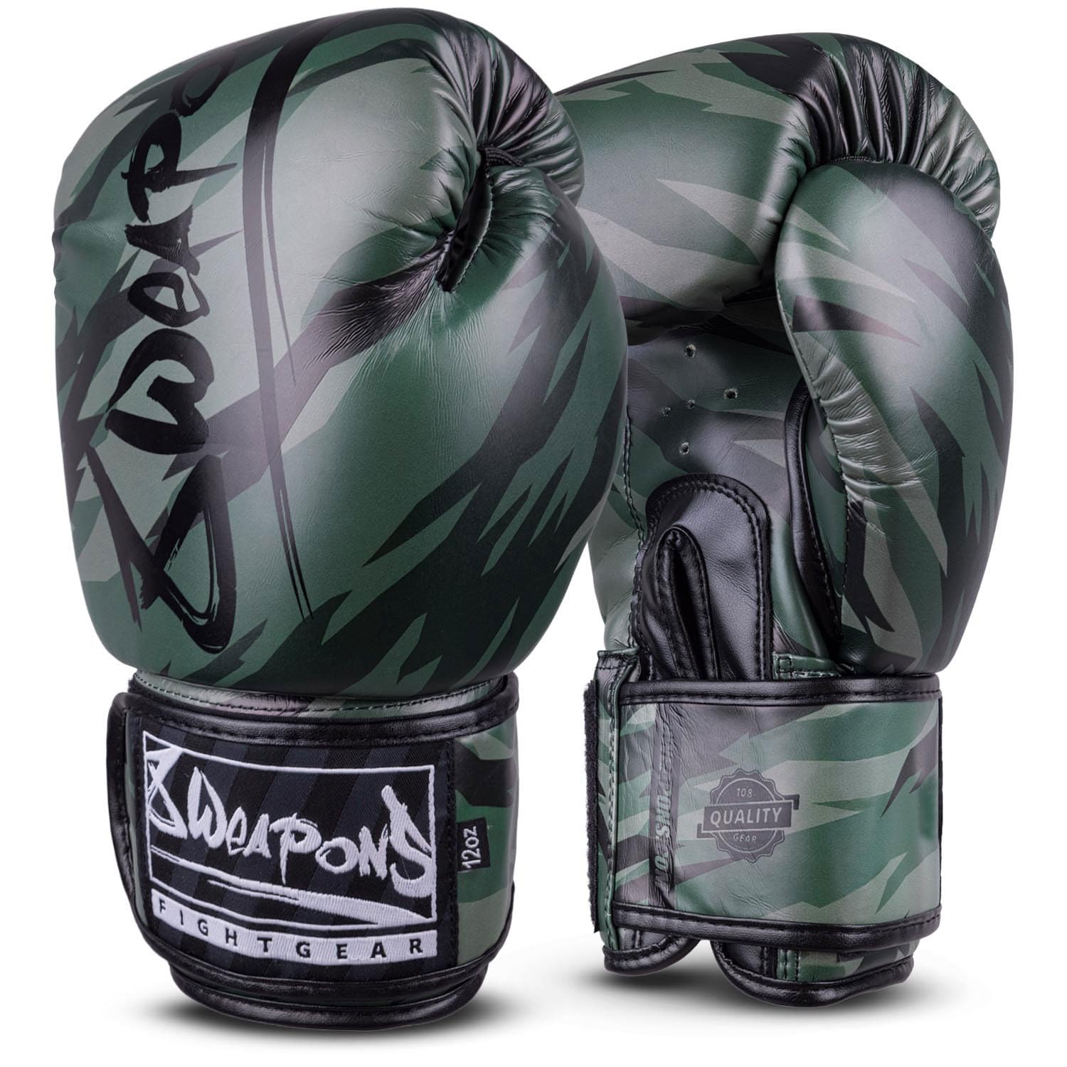 8 WEAPONS Boxhandschuhe Unlimited 2.0, Woodland Camo, Training, Sparring und Wettkampf, Kunstleder, Perfekte Dämpfung und stabile Nähte, Handschuhe für Muay Thai, K1, Boxen, MMA und Kickboxen