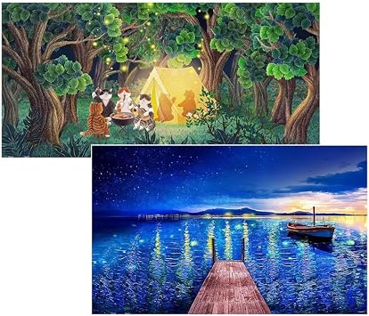 Pintoo - Two Plastic Jigsaw Puzzles Bundle - 800 Piece - Nyangsongi - Camping Holiday and 1000 Piece - Fantasy - Starry Night Port [H3180+H2887]