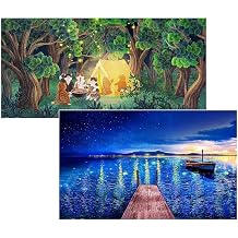 Pintoo - Two Plastic Jigsaw Puzzles Bundle - 800 Piece - Nyangsongi - Camping Holiday and 1000 Piece - Fantasy - Starry Night Port [H3180+H2887]