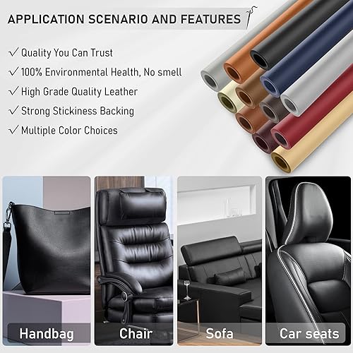 Miniatura 5 de YAFLC Parches de cuero grandes para muebles, 16 x 40 pulgadas, parche de reparación de cuero autoadhesivo para asiento de automóvil, kit de