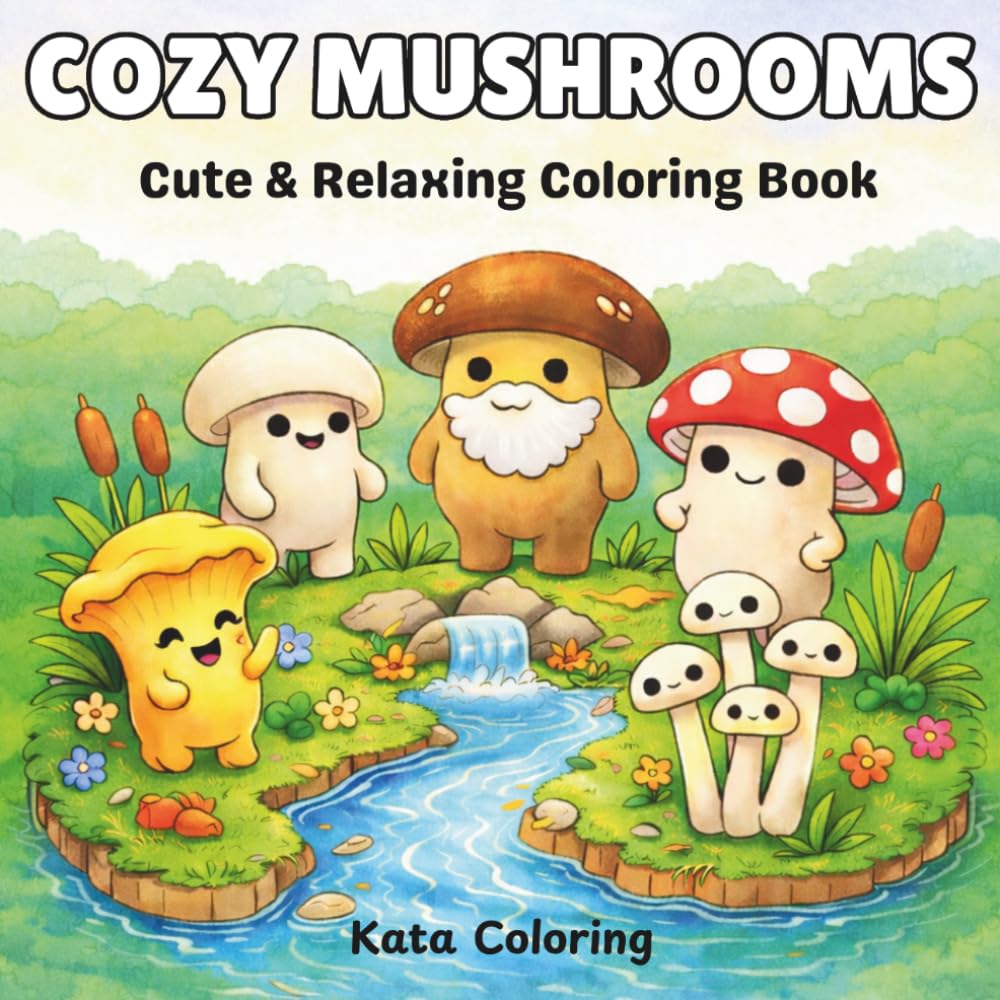 Cozy Mushrooms: Cute & Relaxing Coloring Book