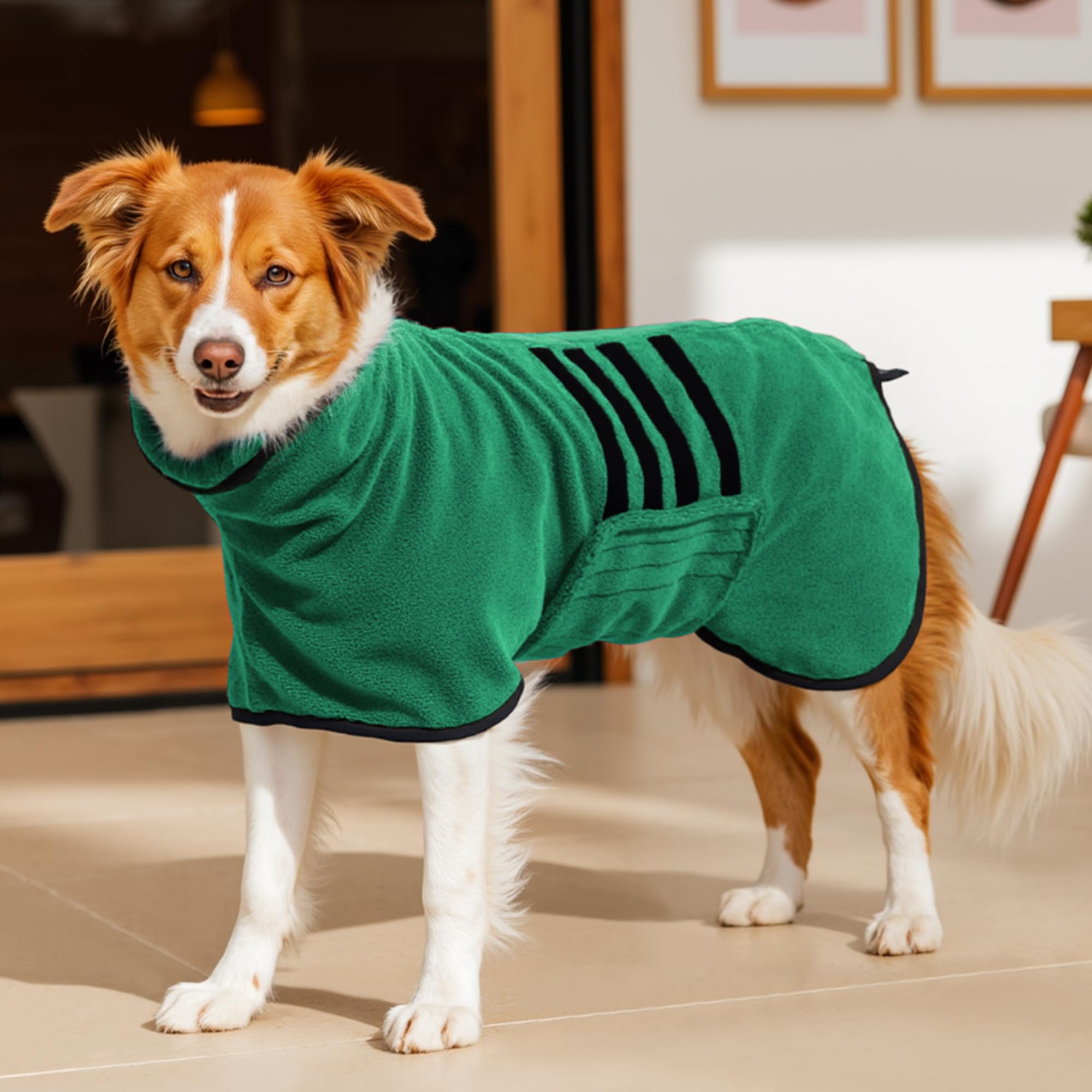 HezzLuv Microfibre Dog Bathrobe Towel Wrap Super Absorbent Dog Drying Coat Bath Robe for Puppy, Medium & Large Dogs, Fast Drying, Adjustable