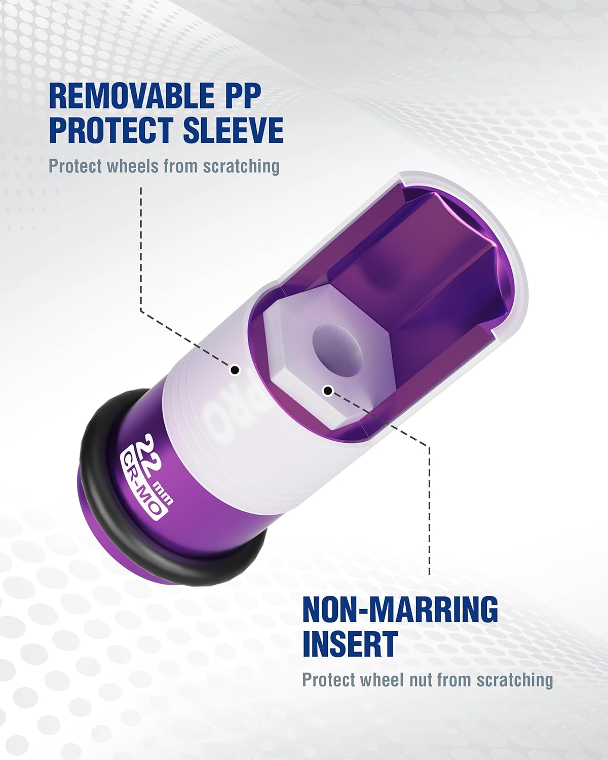 WORKPRO 1/2" Drive Lug Nut Impact Duty Socket, 22mm Deep Thin Wall Socket, Made of Premium Cr-Mo Steel, Non-Marring Lug Nut Wheel Sockets for Car