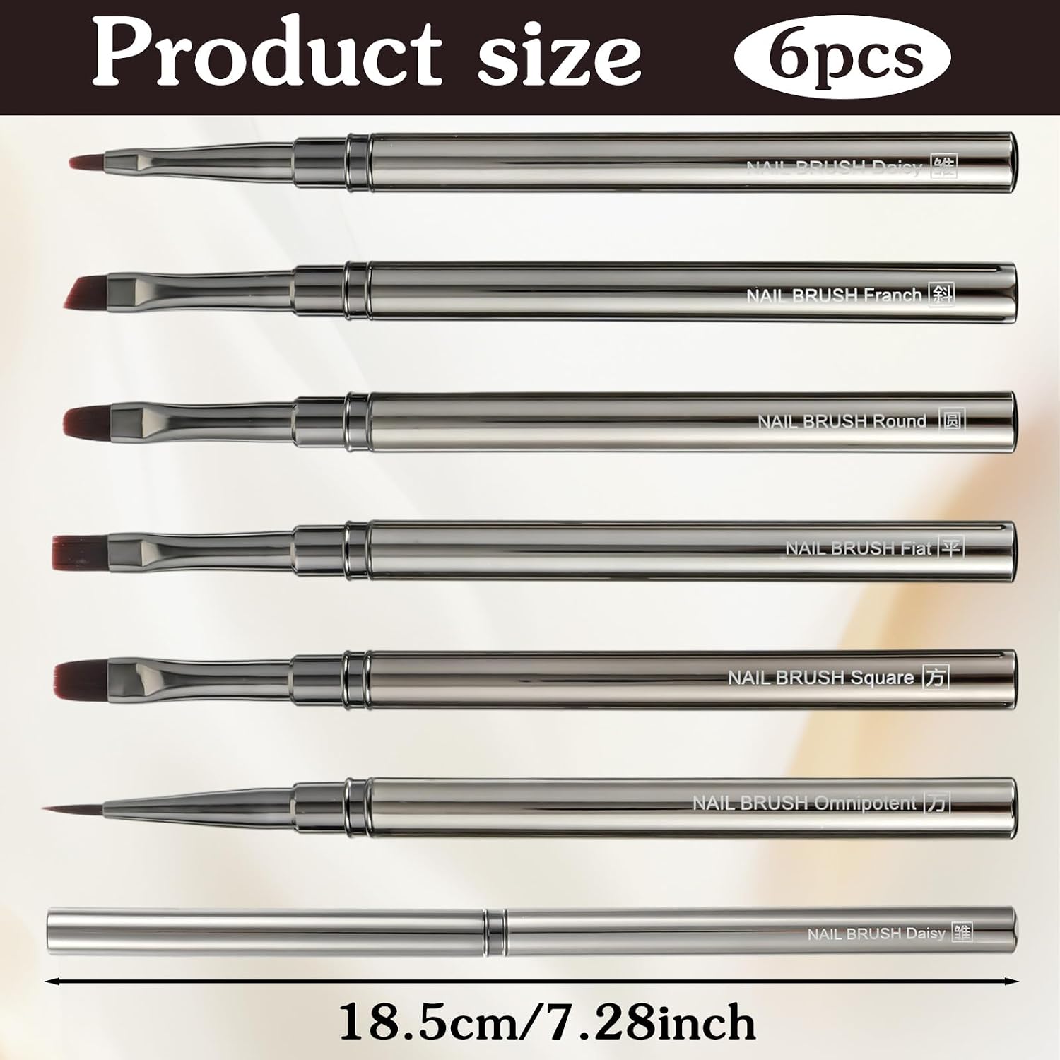 6Pcs Metal Nail Art Brush Set, Black Gel Nail Brushes for Women, NailsTools for Nails Art Clean Up Brushes Perfect for Gel Dilution, Halo Dyeing, Watercolor