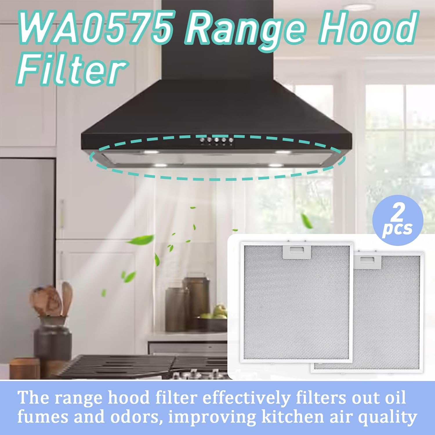 2-Pack WA0575 Range Hood Filter 14.4"x13.5"x0.35" Replacement Compatible with Vissani 30-inch Pyramid or Wall Mount Hood, 5-Layer Aluminum Mesh Grease Filter