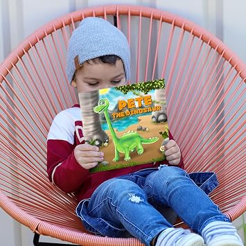 Personalized Story Book by Dinkleboo - The Dinosaur - for Kids Aged 0 to 8 Years Old -A Story About Your Child Going on an Adventure to find a new Dinosaur Friend. Soft Cover. 8x8