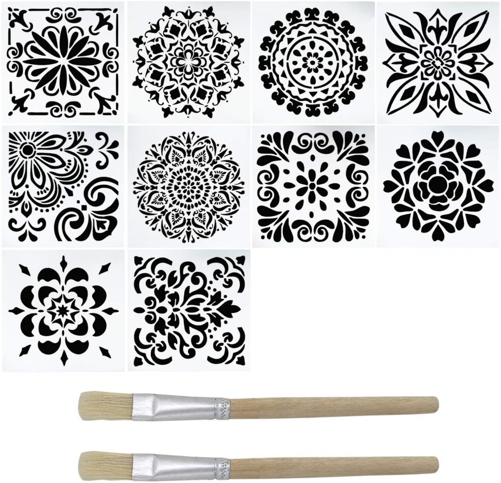 10 Pack Mandala Stencils, DanziX Mandala Stencils for Painting on Wood,Wall,Floor,Tile Fabric,6 x 6 Inch Reusable Furniture Stencils Painting Template
