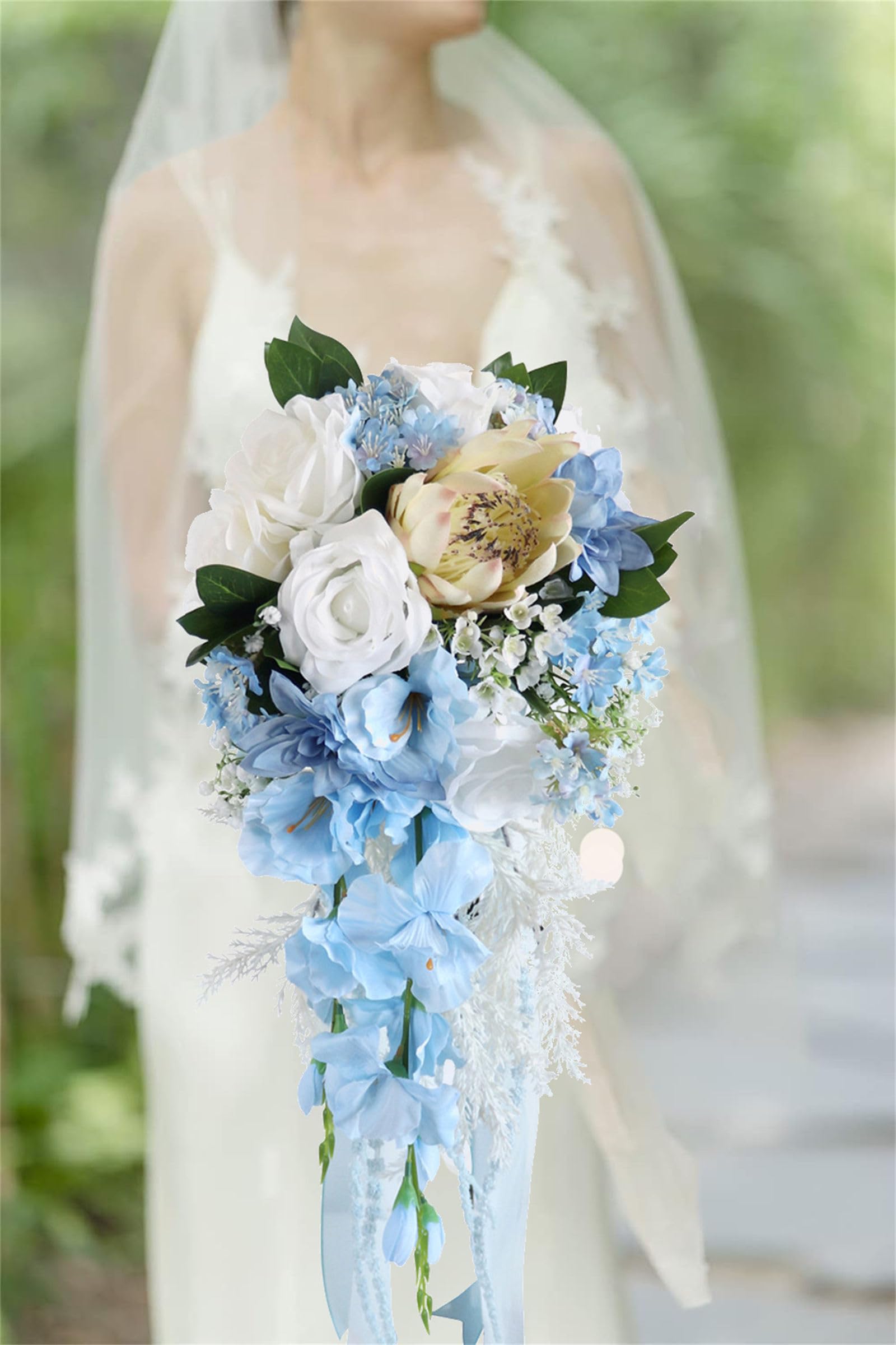 Wedding Bouquet,Bridal Bouquet, 9.8 Inch for Bride Dusty Blue