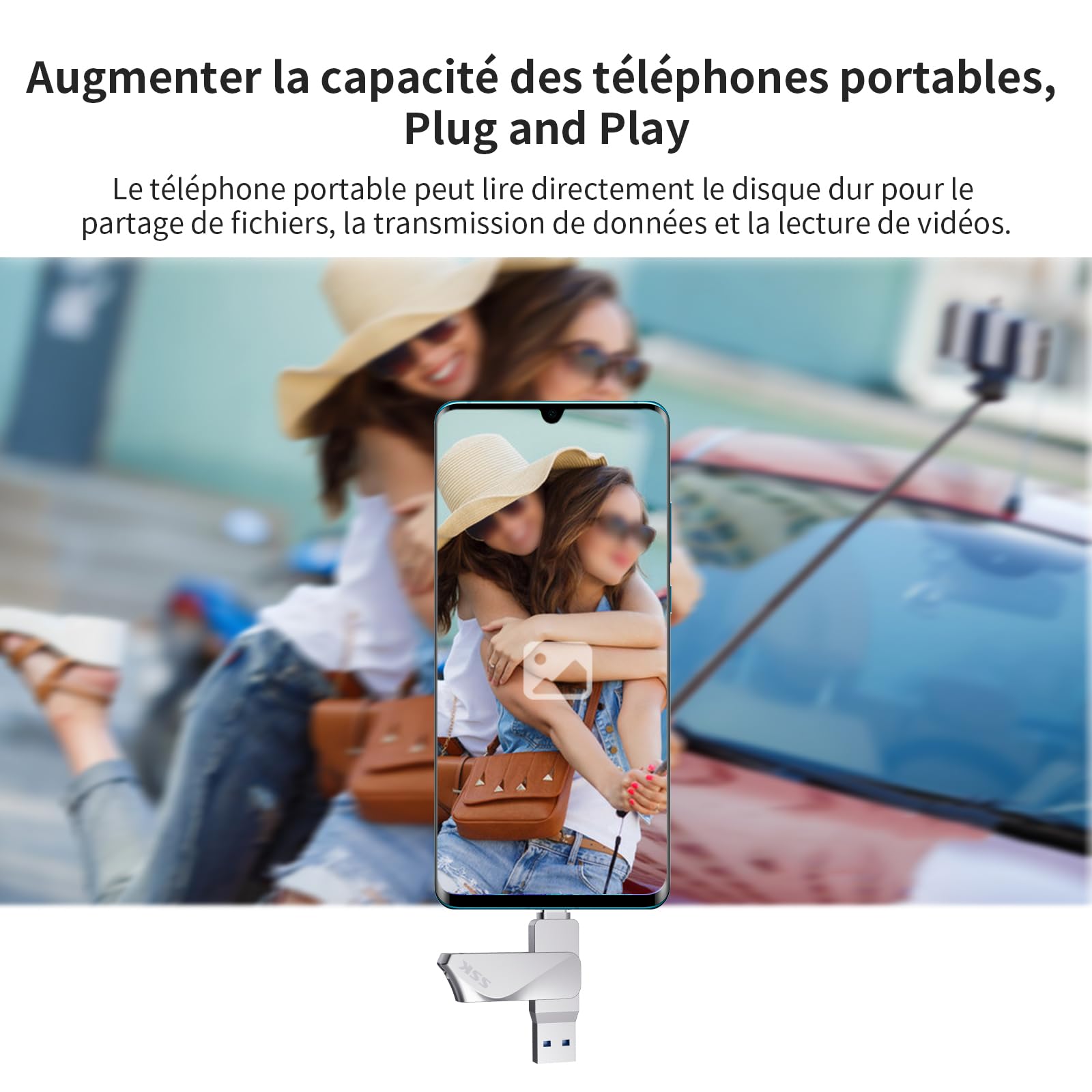 SSK 256Go USB C Flash Drive Dual Drive 2 en 1 OTG USB 3.2 + Clé USB Type C Memory Stick Thumb Drive, Thunderbolt Pen Drive up to 200Mo/s Transfer Photo Stick pour Android PC/Tablettes/Mac/Laptop