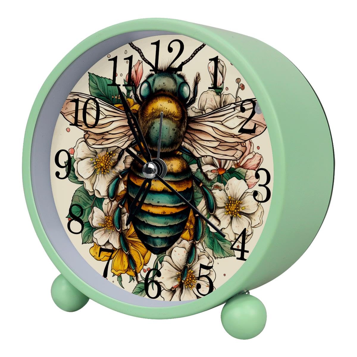 Luoweisi Alarm Clock Bee Floral, Silent Non-Ticking with Night Light