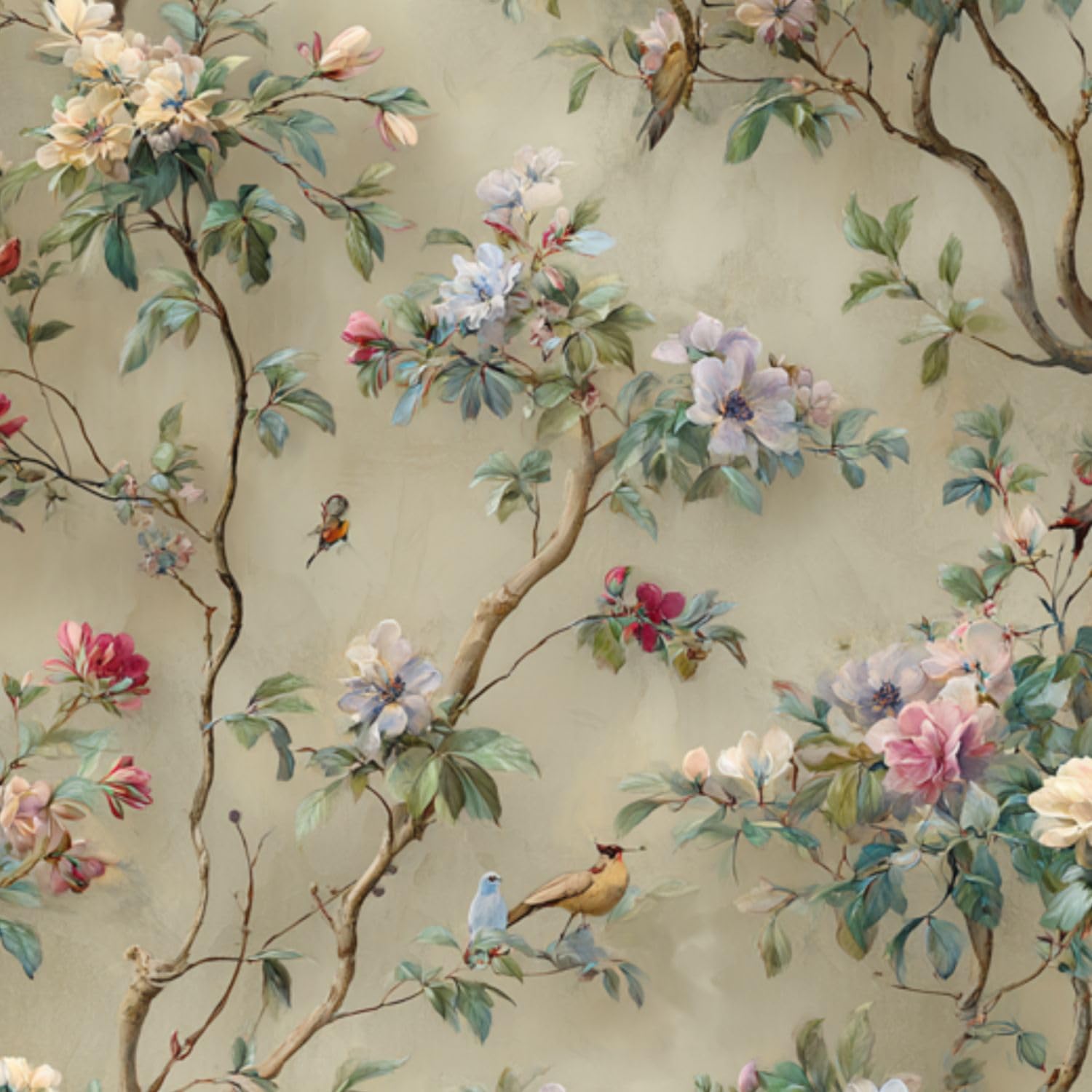 DERUINVAIO Self Adhesive Feature Removable Romantic Countryside Floral Peel and Stick Vinyl Wallpaper Roll, Sticky Lining Paper for Bedroom, Living Room, Kitchen Walls
