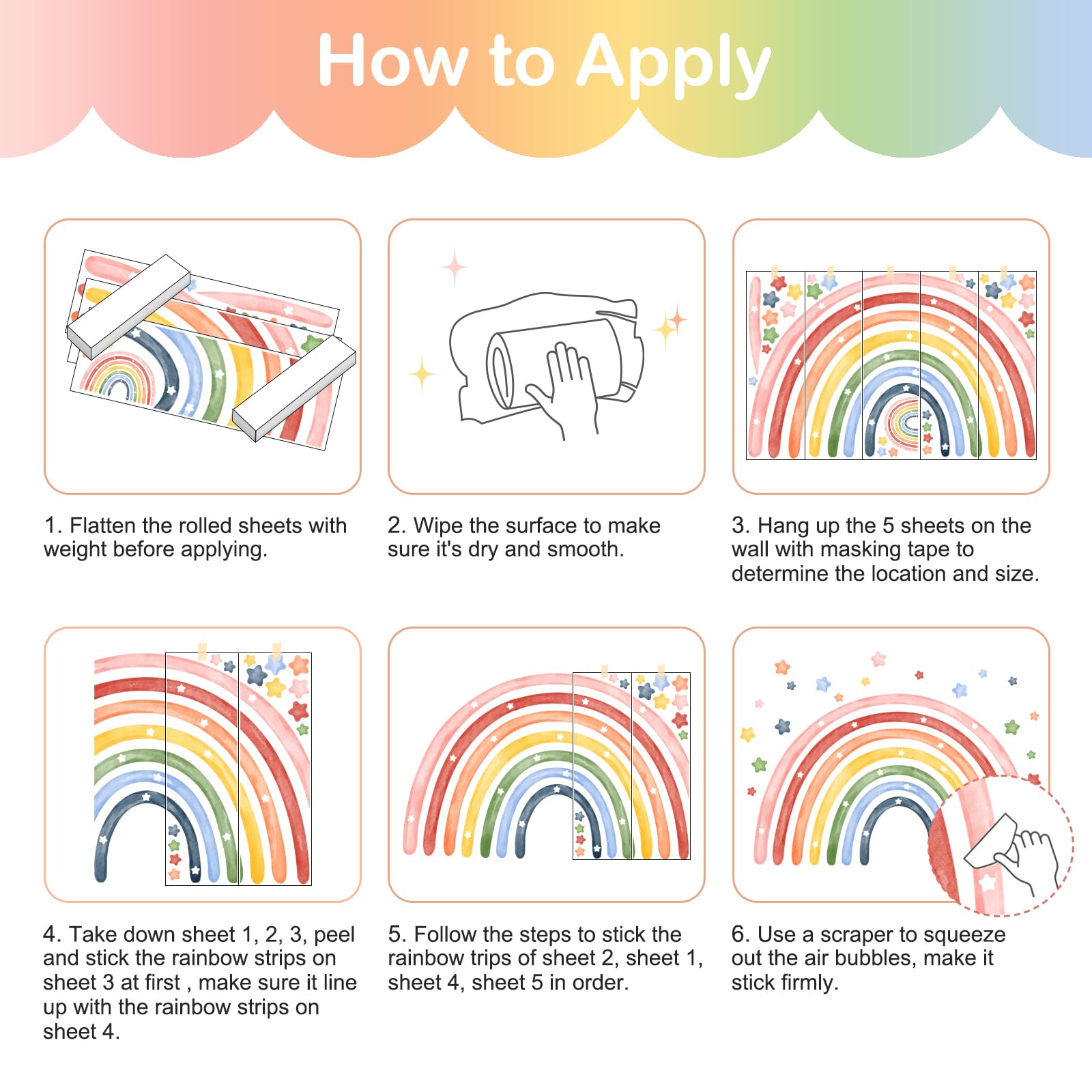 Tanlaby 56"x43" Large Rainbow Wall Stickers Watercolor Stars Wall Decals Peel and Stick Colorful Art Decor for Baby Nursery Girls Bedroom Kids Playroom Daycare Classroom 143 x 110 cm - Image 4
