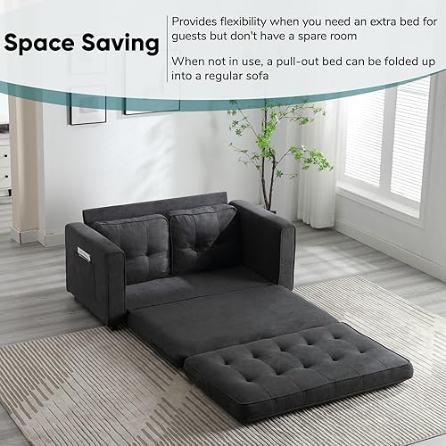 Miniatura 5 de JOYBASE Sofá cama extraíble, moderno sofá cama convertible tapizado extraíble para sala de estar (gris oscuro, tela)