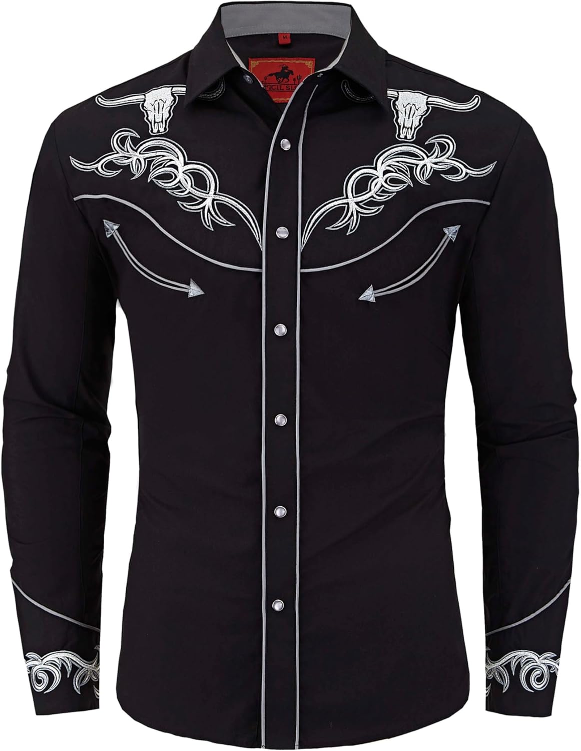Men's Embroidered Exquisite Bull Head Western Cowboy Shirt Long Sleeve Regular Fit Snap Button Down Shirts