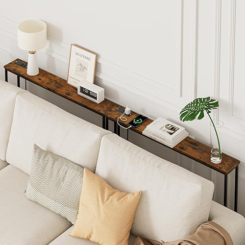Miniatura 4 de Paquete de 2 mesas consola de 5.9 pulgadas con toma de corriente, moderna mesa de sofá estrecha detrás del sofá, mesa de entrada delgada con marco