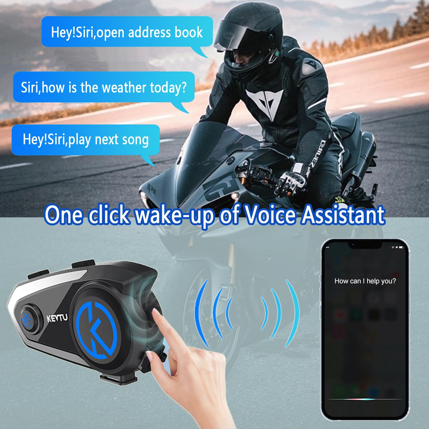 K10 Interfono Moto, Interfono Moto Bluetooth 4000m per 8 Motociclisti, Auricolari per Casco bluetooth casco moto con Piastre di Copertura Argento/Nero/Rosso/Risposta Automatica