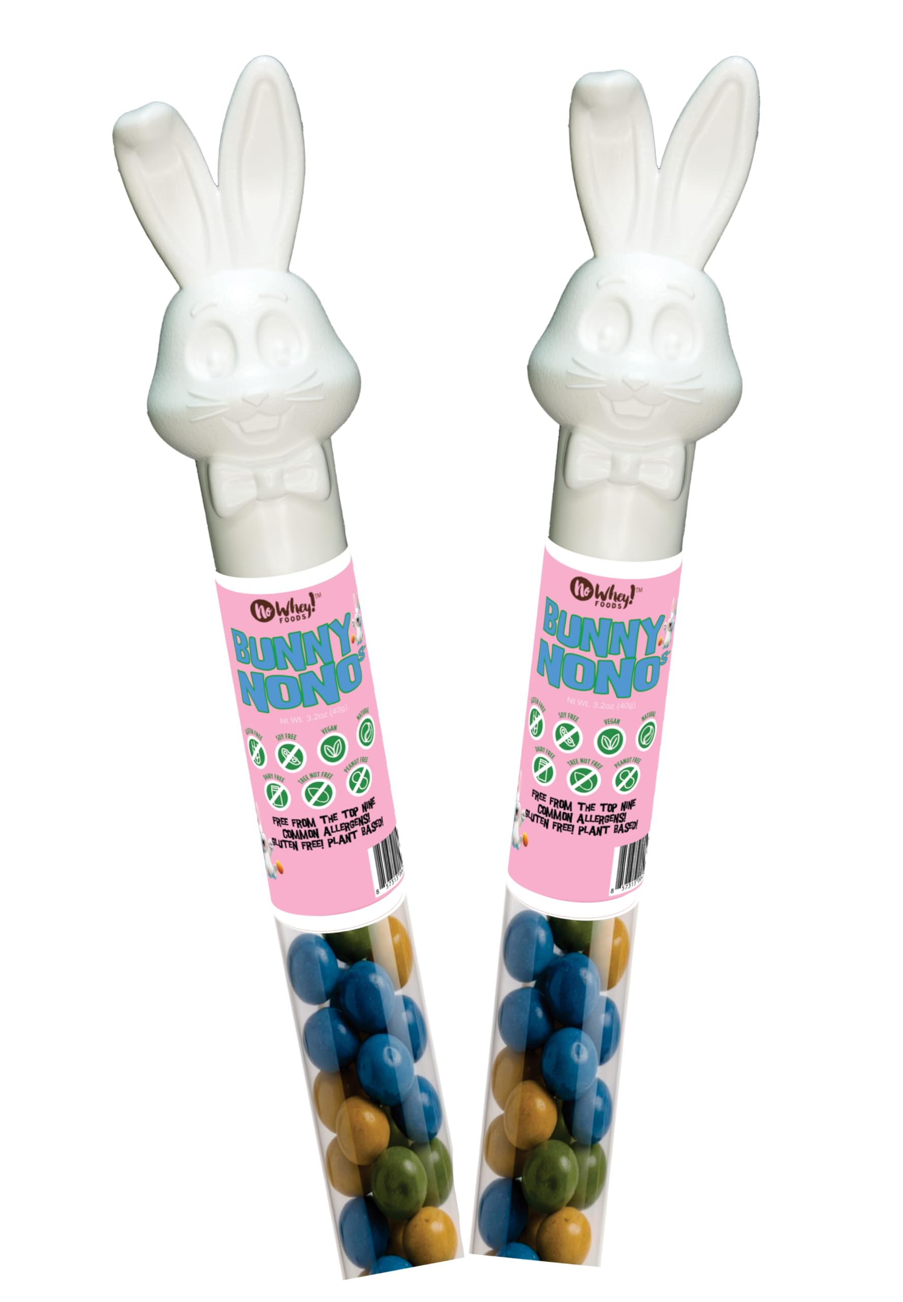 Vegan, Gluten Free Bunnies (2 Pack) Chocolate Candy Filled Easter Tubes | Dairy Free Chocolate Easter | Milk, Nut, Soy and Sesame Free by No Whey Foods